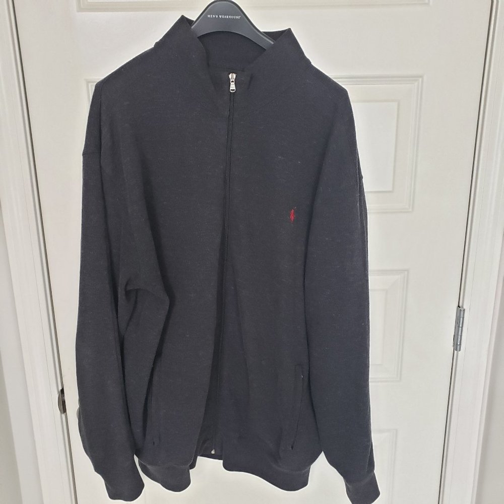 Polo Ralph Lauren Performance Full Zip Pony Sweater Jacket Gray Men's Sz 2XTall